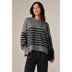 Anthropologie Current Air Women Gray Black L Sweater Stripe Oversized Pullover H